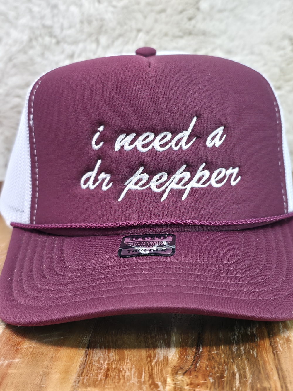 Maroon "I need a Dr Pepper" Trucker Hat